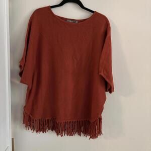 Plus Size NY Collections Orange Poncho Tunic Fringe Hem Dolan Sleeve